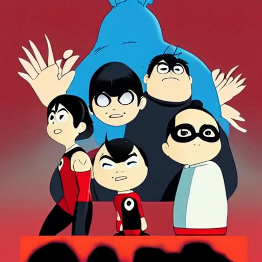 Prompt: The Incredibles in the style of Studio Ghibli Hayao Miyazaki