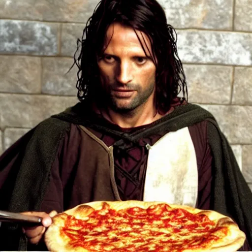 Prompt: aragorn eating pizza