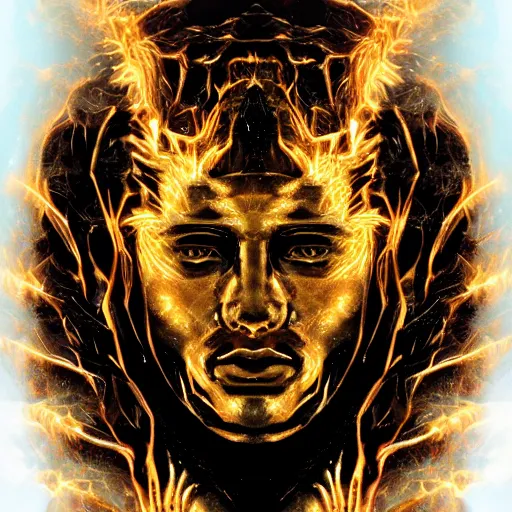 Prompt: a god made of golden fire, concept art, digital illustration