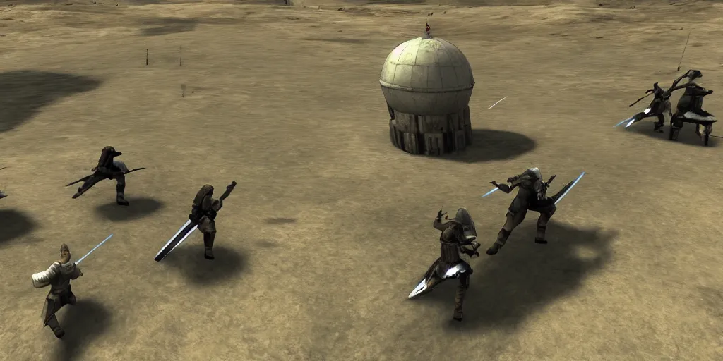 Prompt: mount and blade star wars screenshot riding into battle