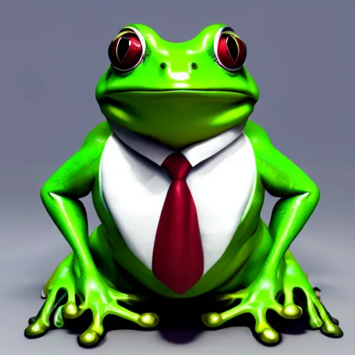 Image similar to a high quality photo of an antropomorphic frog wearing a suit, 3d scene, render, ultra realistic, artstation, cgsociety