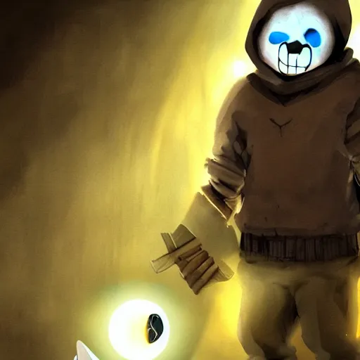 Image similar to photorealistic dark fantasy concept art of different versions of sans with his eye glowing, dynamic lighting, stunning visuals, ray tracing, beautiful scenery, cinematic, full body portrait, ultra detailed, hyper detail, stunning detail