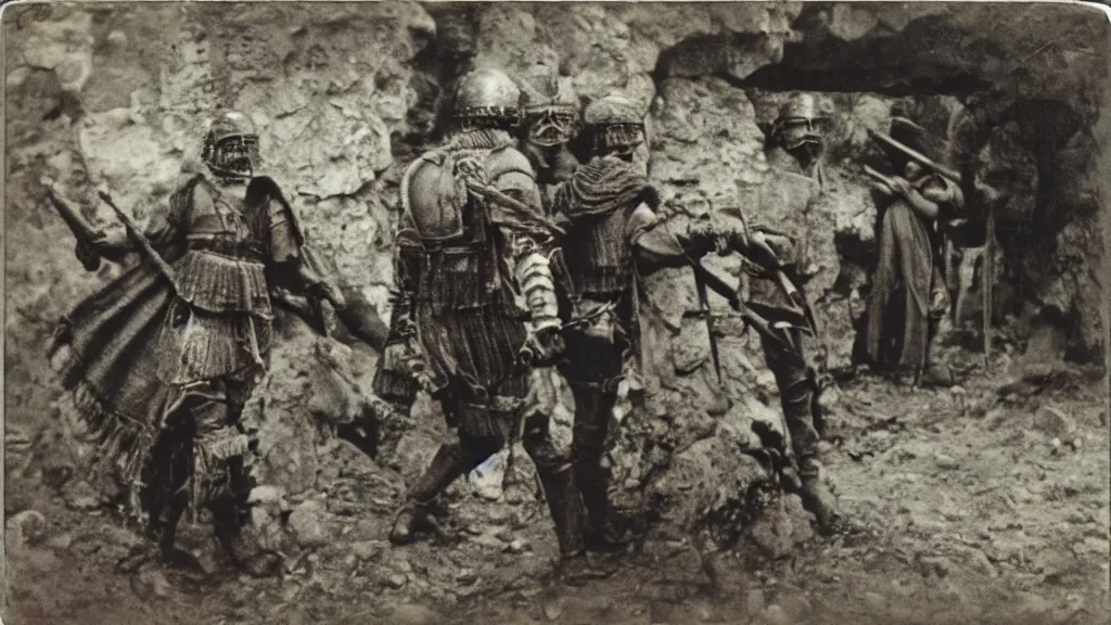 Prompt: polaroid of a ancient roman soldiers candid shots by Tarkovsky