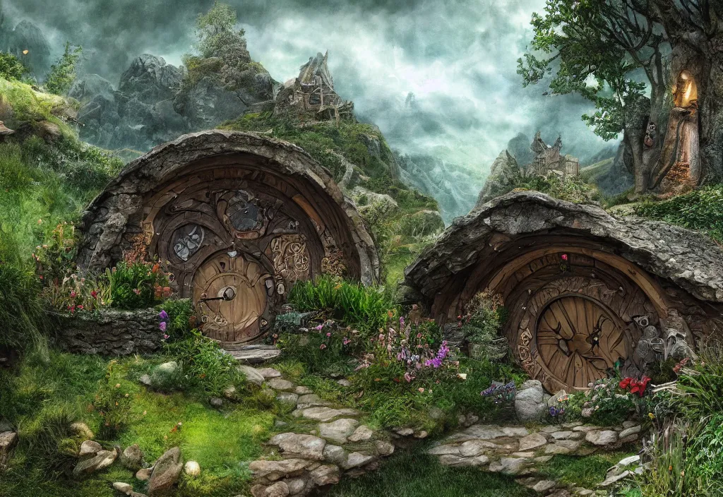 Prompt: the hobbit home, digital art, high detail