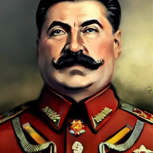 Image similar to joseph stalin as holy emperor of mother russia, face portrait, epic, military art, hd shot, digital portrait, beautiful, artstation, comic style, by artgerm, guy denning, jakub rozalski, magali villeneuve and charlie bowater