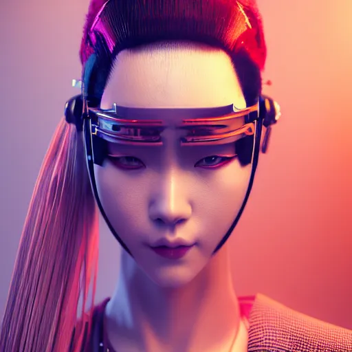 Prompt: cyberpunk japanese kimono inspired avant-garde art, deco fashion, highly detailed, photorealistic portrait, bright studio setting, studio lighting, crisp quality and light reflections, unreal engine 5 quality render