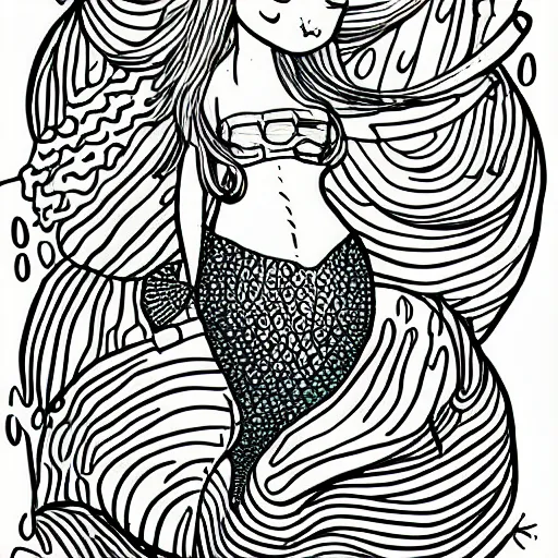 Image similar to Drawing for kids of a mermaid in the sea, simple drawing, digital art svg.