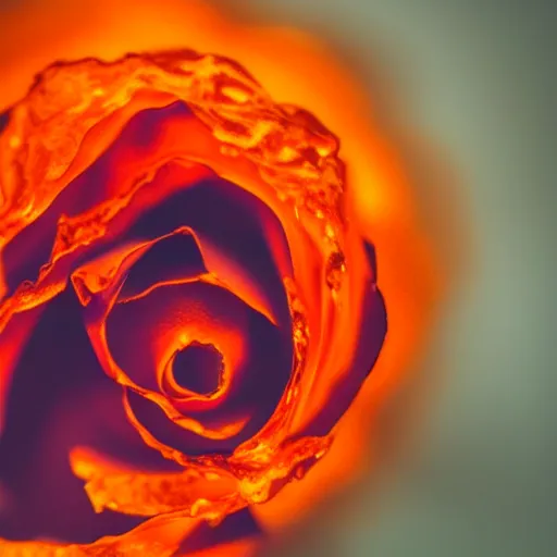 Image similar to award - winning macro of a beautiful black rose made of glowing molten magma