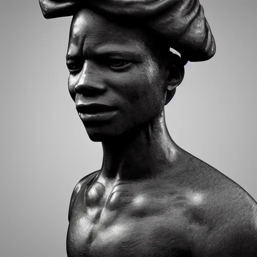 Image similar to marble statue of Jean-Michel Basquiat thinking 3d octane render