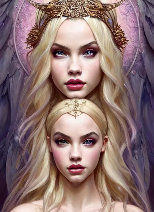 Image similar to ultra realistic illustration, a stunningly beautiful greek gothic goddess of chaos played by jordyn jones and dove cameron and margot robbie and taylor swift and megan fox and adriana lima, intricate, elegant, highly detailed, digital painting, artstation, concept art, smooth, sharp focus, illustration, art by artgerm and greg rutkowski and alphonse mucha