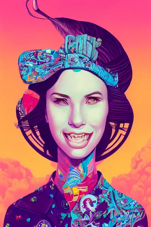 Prompt: a pretty girl smiling, Tristan Eaton, victo ngai, artgerm, RHADS, ross draws