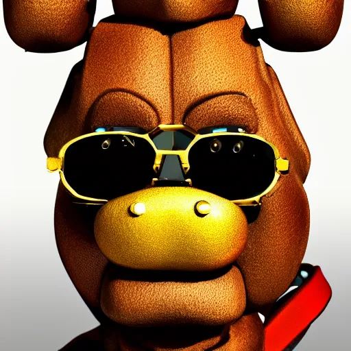 Image similar to a very detailed, 4 k, painting of freddy fazbear wearing shades and a gold chain