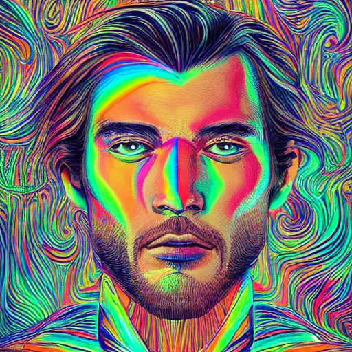 Image similar to the head of a sophisticated, elegant, handsome man partially made of rainbows, an ultrafine detailed illustration by james jean, final fantasy, intricate linework, bright colors, behance contest winner, vanitas, angular, altermodern, unreal engine 5 highly rendered, global illumination, radiant light, detailed and intricate environment