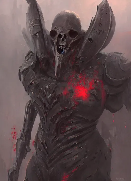 Prompt: creepy eerie executioner wearing a bloody metal armor, elegant, digital painting, concept art, smooth, sharp focus, illustration, from StarCraft by Ruan Jia and Mandy Jurgens and Artgerm and William-Adolphe Bouguerea