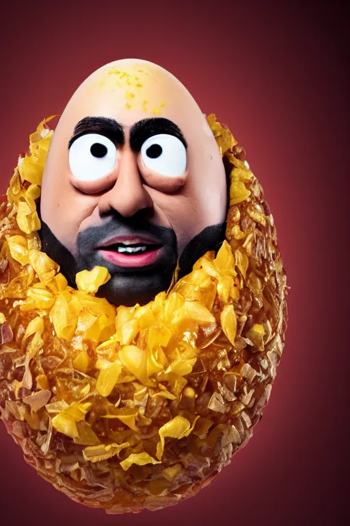 Image similar to 📷 gabriel iglesias the egg 🥚, made of food, head portrait, dynamic lighting, 4 k