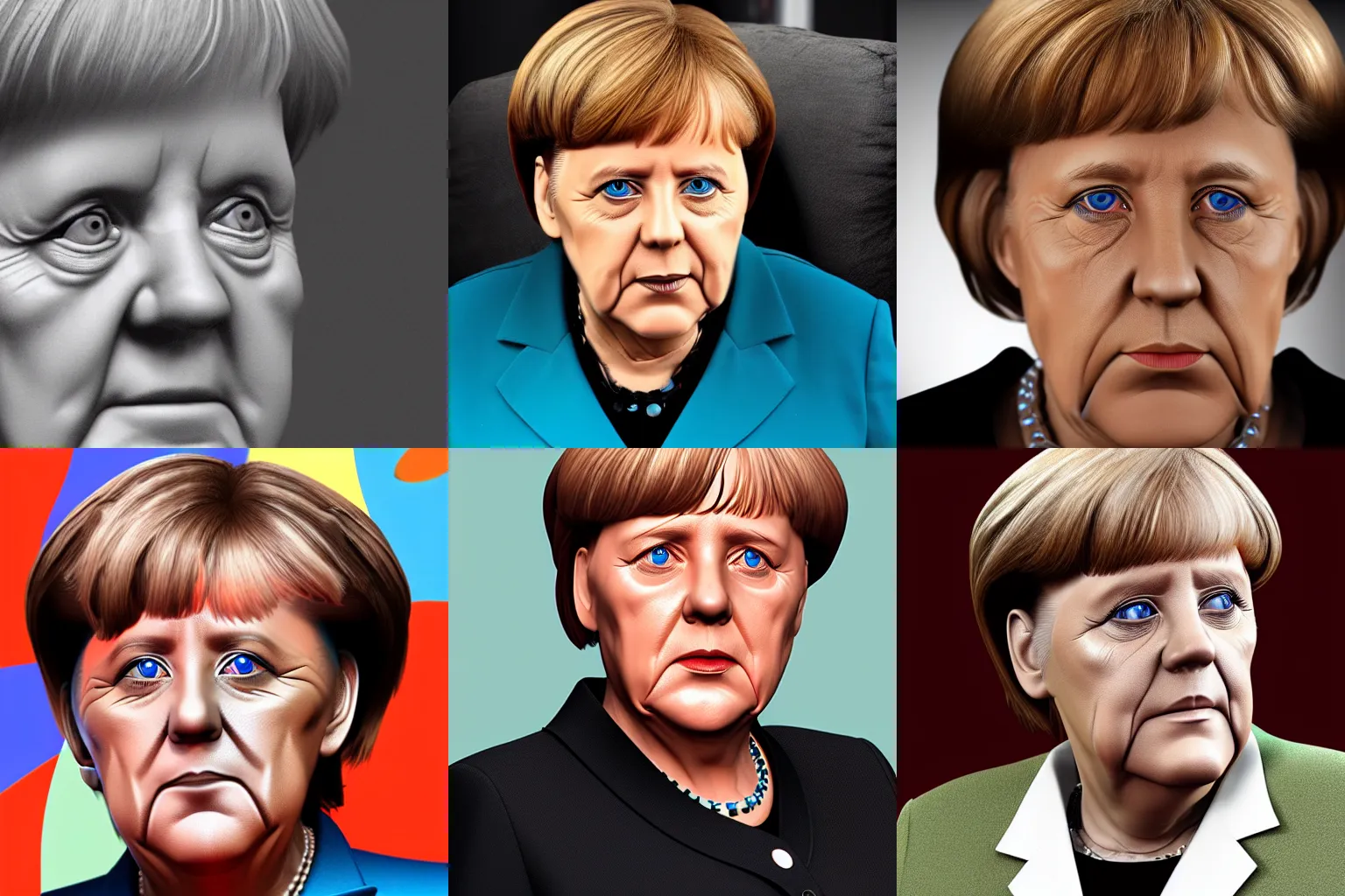 Prompt: Stylized 3d digital portrait of Angela Merkel, hyper realistic, 4k