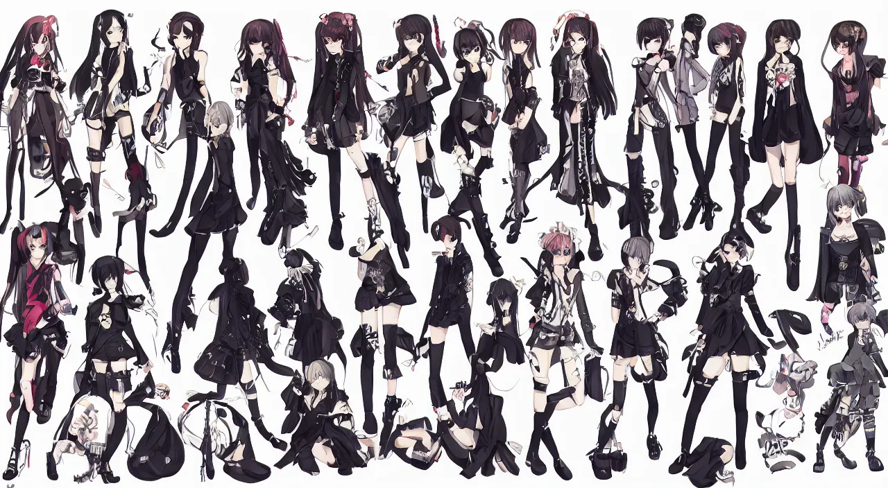 Image similar to fashion, shibuya, anime, game, characters reference sheet, high quality, ultra detailed