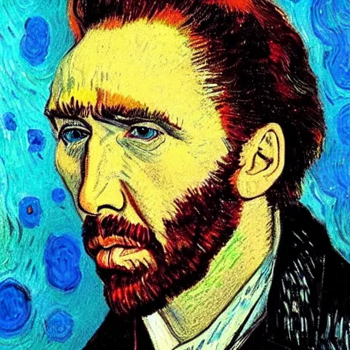 Prompt: nicolas cage portrait, van gogh