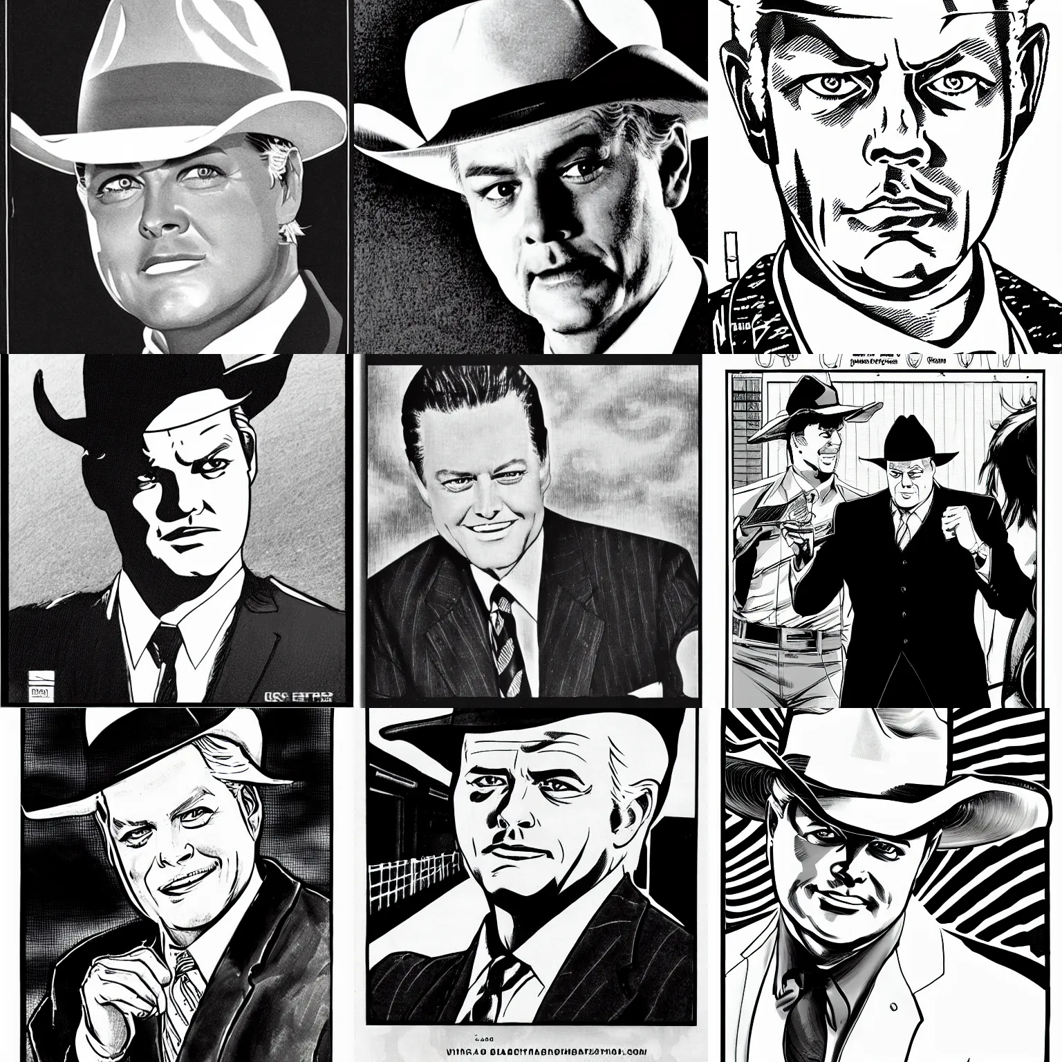 Prompt: jr ewing from dallas, as a manga panel, black and white