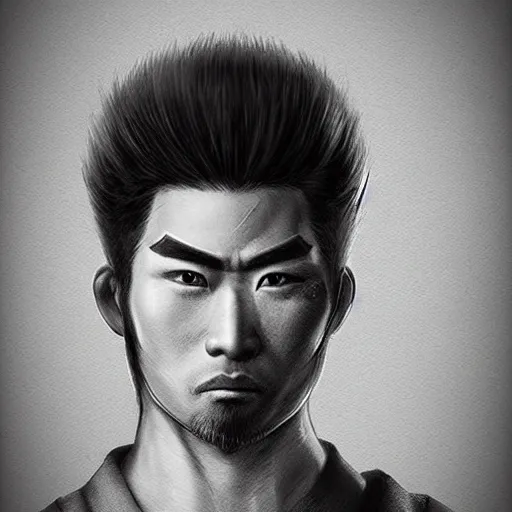 Image similar to hyper realistic concept art character of a handsome characteristic samurai fighter with an intense stare