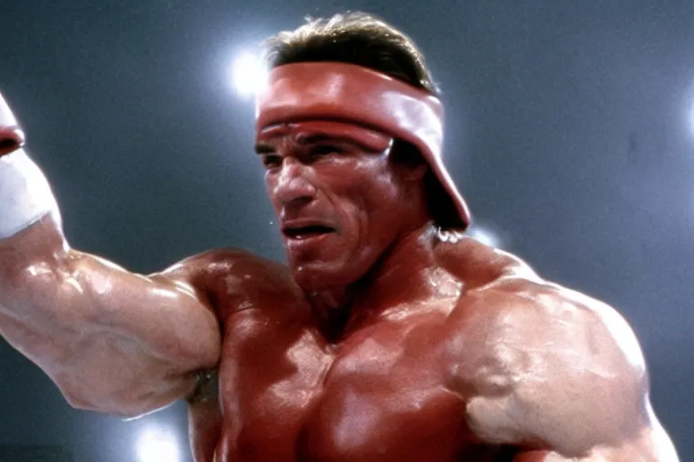 Image similar to film still of Arnold Schwarzenegger as Rocky in Rocky IV, 8k,