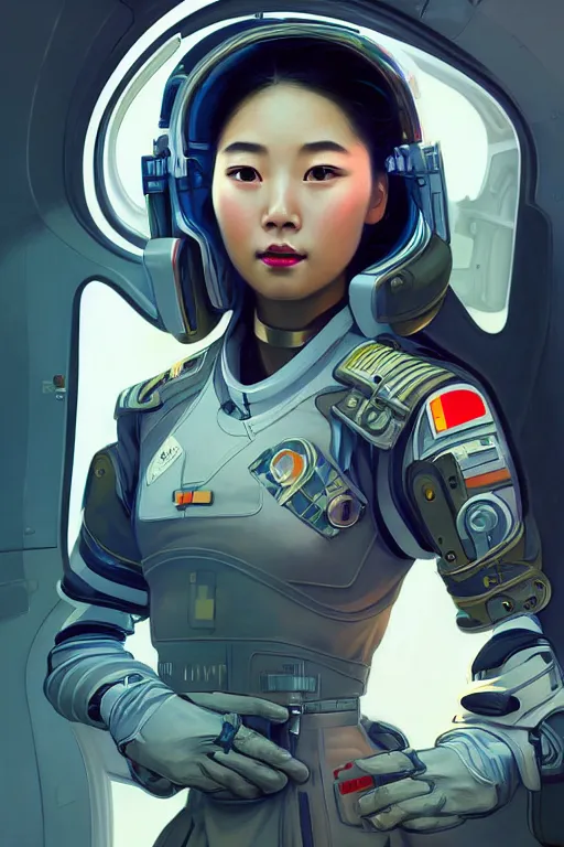 Image similar to portrait futuristic beautiful Asian Airforce armored pilot Girl, at inside of future fighter aircraft, ssci-fi, fantasy, intricate, very very beautiful, elegant, human anatomy, neon light, highly detailed, digital painting, artstation, concept art, soft light, smooth, sharp focus, illustration, art by tian zi and WLOP and alphonse mucha