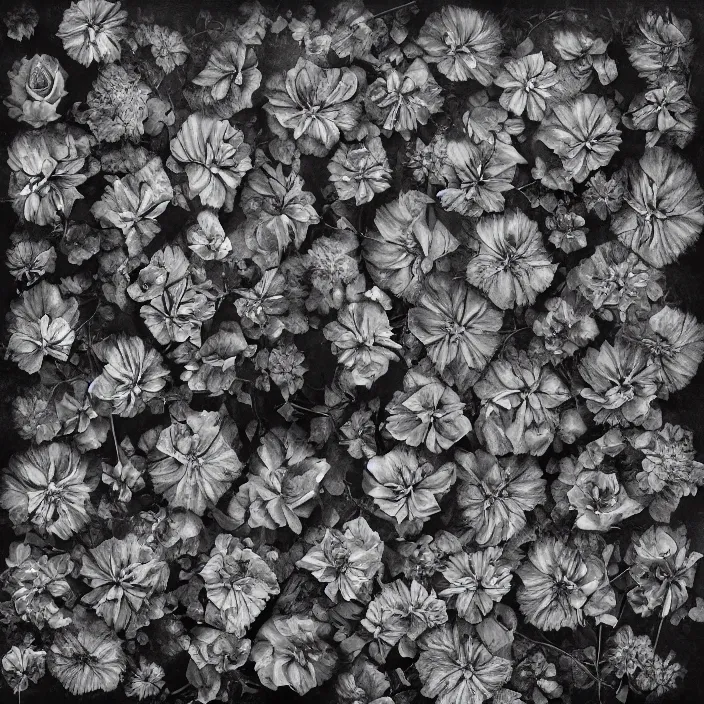 Prompt: tessellating hybrid organic flowers, by lee jeffries, gelatin silver process,