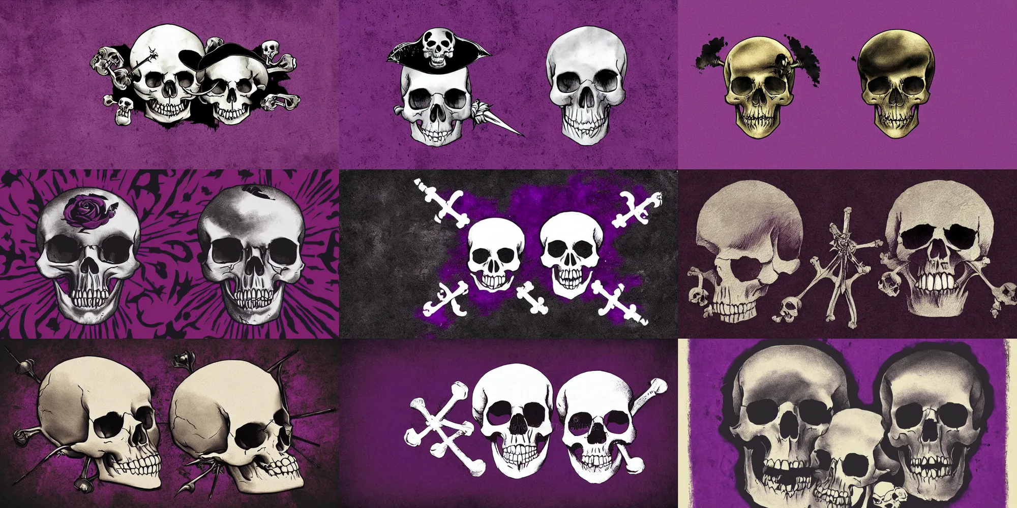 Prompt: black mark like in pirate flag with small animal skull and its two bones on the dark-violet background, precise, illustration, i can’t believe how beautiful it is, wow