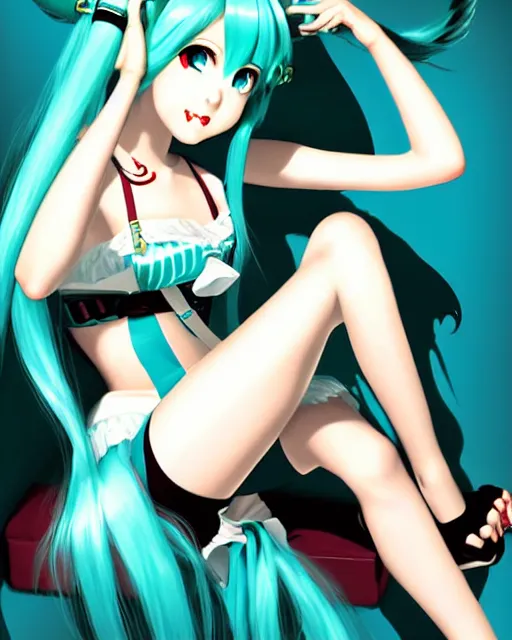 Image similar to Hatsune Miku by Gil Elvgren