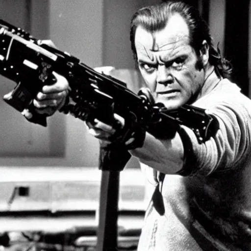 Image similar to Jack Nicholson playing Terminator, action scene