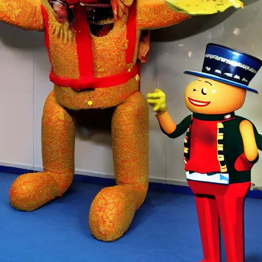 Image similar to a real life mr peanut being crushed to death by a huge nutcracker. he is in excruciating pain. high definition. extremely gory. graphic horror. ultra realistic. vhs quality.