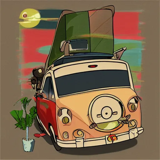 Image similar to car, in style of studio ghibli