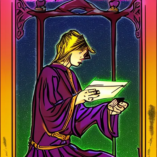 Image similar to wizard performing a tarot reading, cards, fantasy, digital art, soft lighting, 8 k