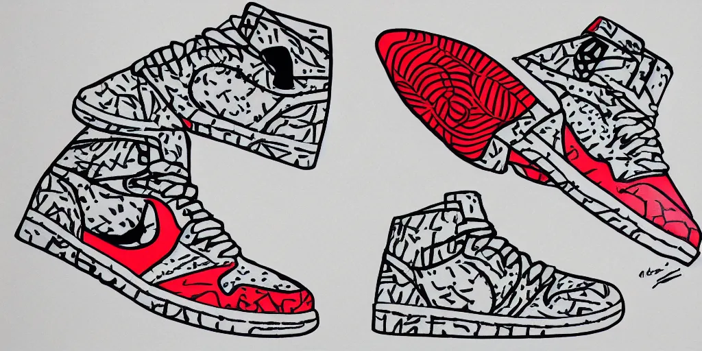 Prompt: air jordan shoes in picasso pattern