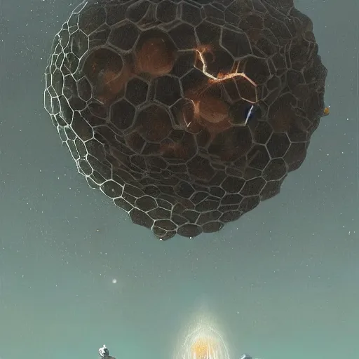 Image similar to A digital painting of a meteor containing an insect hive, Wayne Barlowe Greg Rutkowski