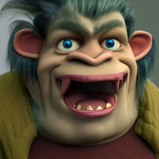 Image similar to an adult troll is shown in the photo. a lot of smiling faces, 8 k, high octane render