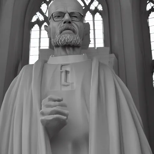 Image similar to marble statue of walter white in a beautiful gothlic, catholic church, low angle shot, cinematic, beautiful, high definition, 4 k