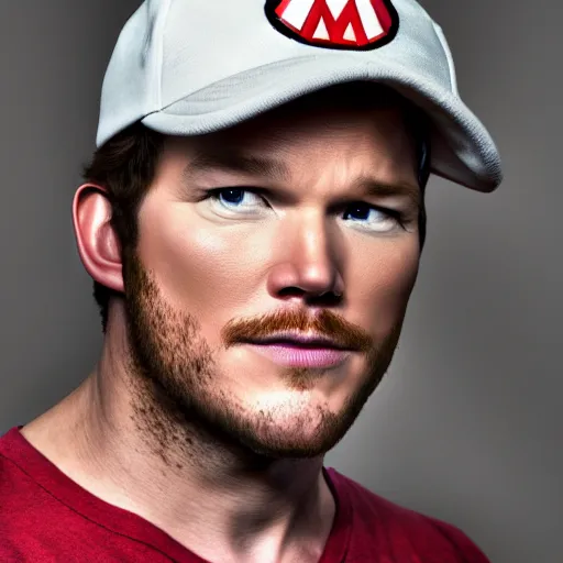 Image similar to Chris pratt as live action mario, 4k headshot photography