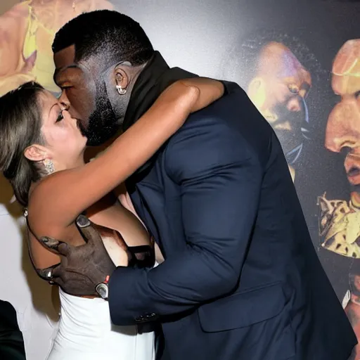 Prompt: 5 0 cent kissing with the game