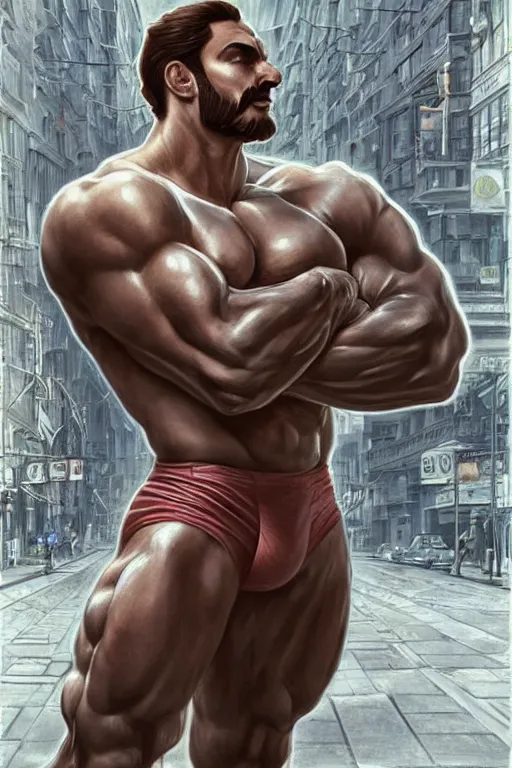 Prompt: gigachad luigi bodybuilder in the city by ilya kuvshinov, ernest khalimov body, super mario bros symmetrical face concept art, hyper realistic, intricate, elegent, highly detailed, digital painting, concept art, smooth, sharp, focus, illustration, art by artgerm and greg rutkowski and alphonse mucha, artstation