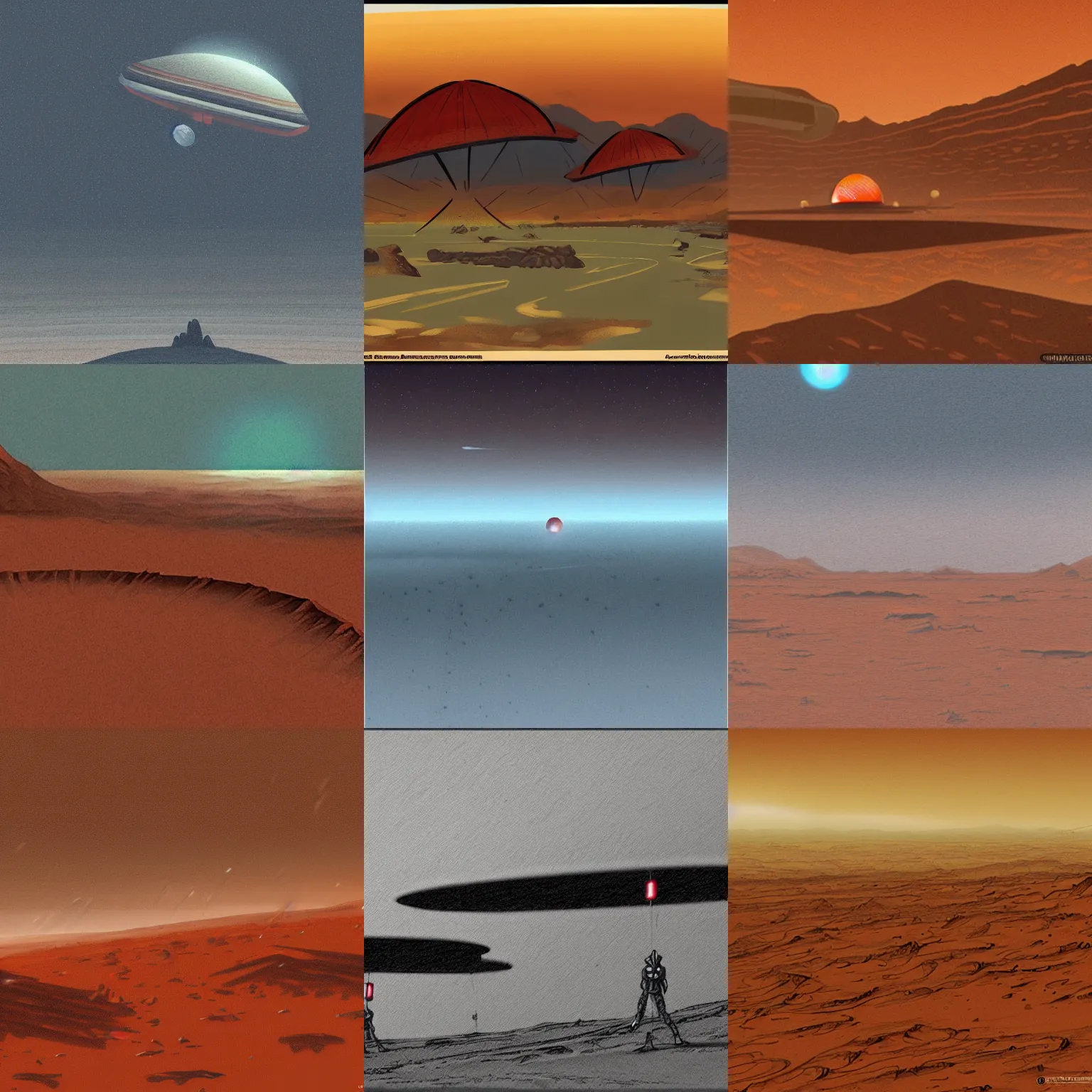 Prompt: It's raining on Mars in the style of ralph mcquarrie