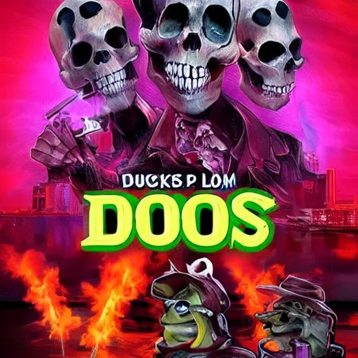 Image similar to ducks of doom in your living room 🦆😱💀, cinematic, explosive, bombastic, excellent, groovy