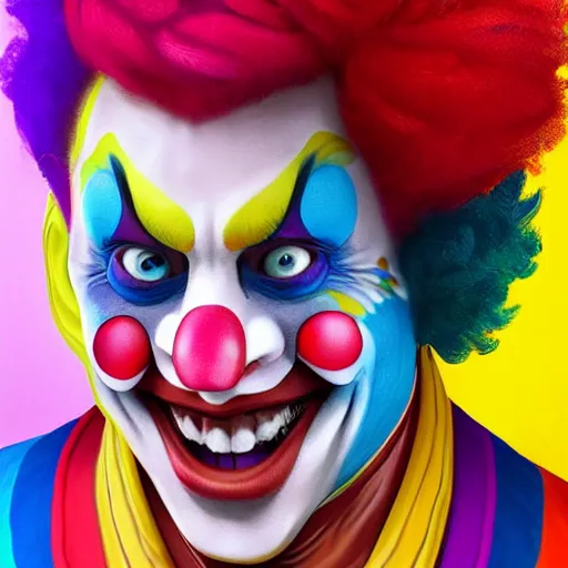 Image similar to Portrait of a colorful happy joyful funny clown, artstation, cgsociety, masterpiece