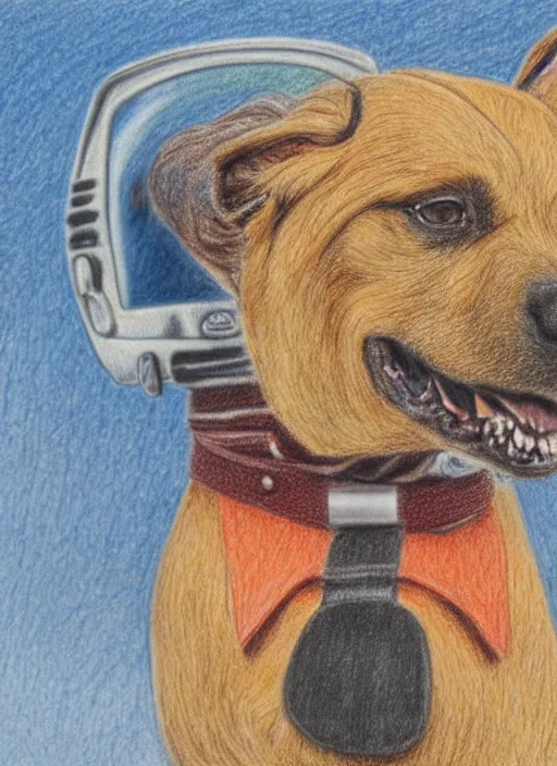 Prompt: detailed colored pencil drawing of an anthropomorphic dog pilot