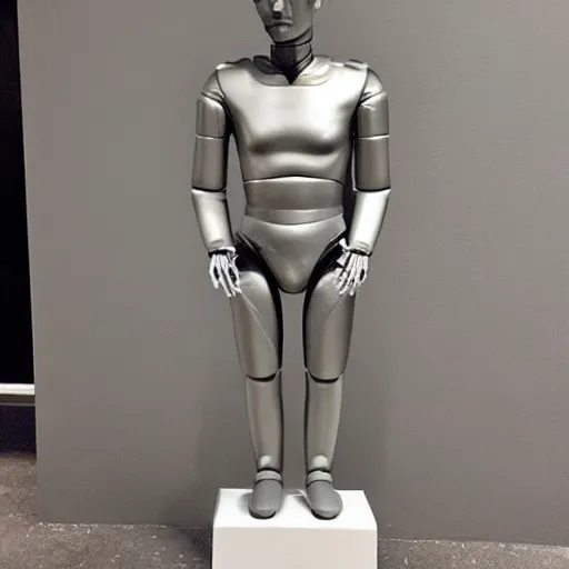 Image similar to “a realistic detailed photo of a guy who is an attractive humanoid who is half robot and half humanoid, who is a male android, twitch streamer Ludwig, shiny skin, posing like a statue, blank stare”