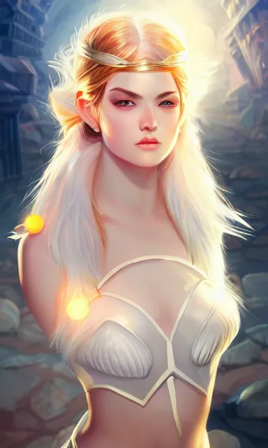 Image similar to the god athena, beautiful female, white skin, portrait, sharp focus, digital art, concept art, dynamic lighting, by emylie boivin and rossdraws