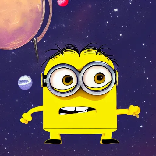 Image similar to digital art of minions in outer space