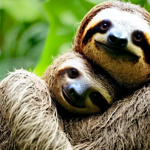 Image similar to a sloth hugging a turtle