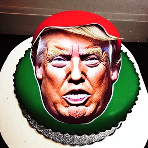 Prompt: the ugliest cake with Donald trumps face on it