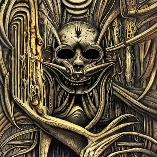 Image similar to agony frozen in time, artwork by H R Giger